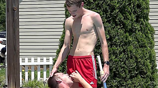 Skinny lifeguard fucks with the horny male by the pool in excellent scenes