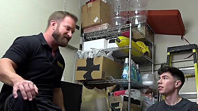 Muscular security guard accuses the lad of shoplifting