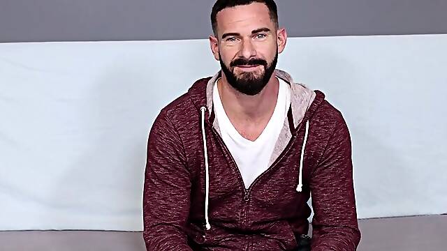Bearded man is interviewed before giving a sloppy BJ