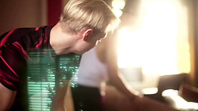 Blond Helix jock Max Carter fucks the moving guy bareback