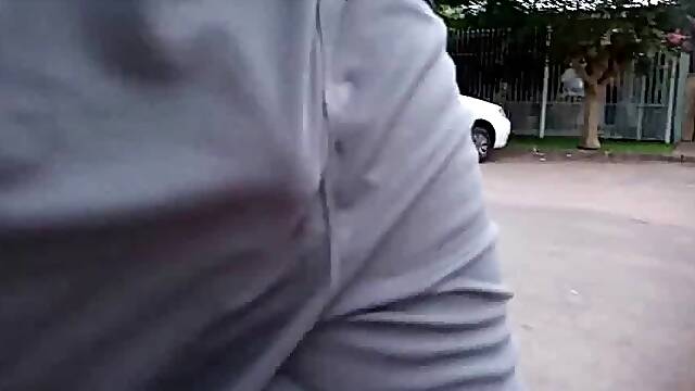 Freeballing Grey Shorts: Flaccid Cock Swinging Outdoors
