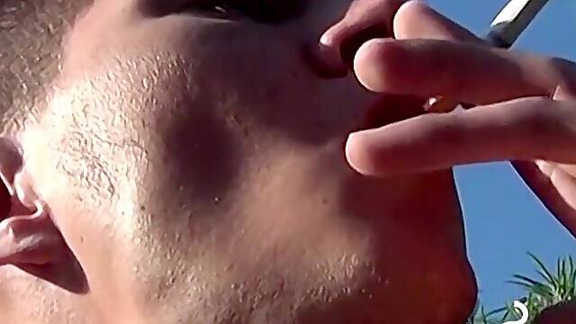 Ryan teasing his cock after he smokes and chills outside