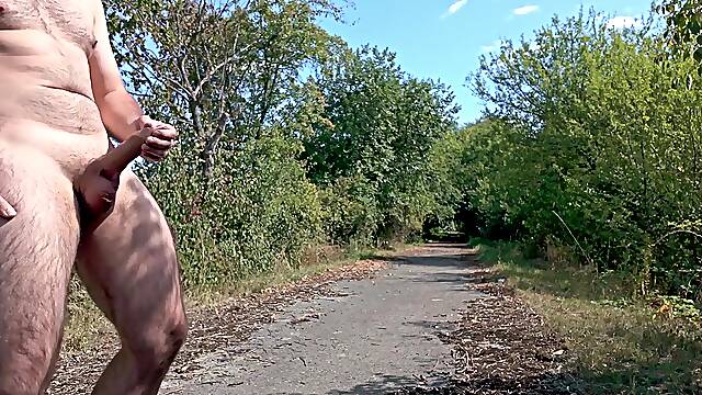 Flashing and stroking my large boner on public street. Large spunk flow. 4K Im lewd Bobo