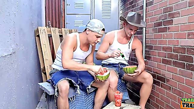 TRAILERTRASHBOYS lads jerk Waters And Asher Day sans a condom