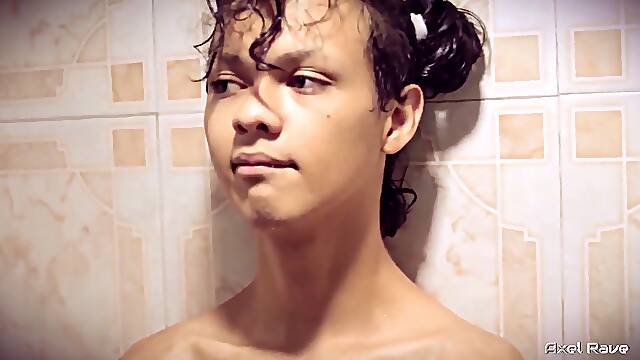 I get naughty taking a bathroom and use an automatic masturbator on my beautiful uncut twink cock until I cum rock-hard