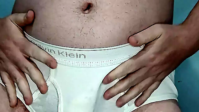 Bulge worship and jerk off instructions in Calvin Klein tighty whities