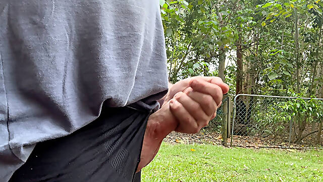 Straight guy walks around with his big balls hanging out