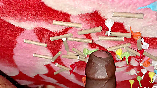 Indian Desi boy cock with crackers .