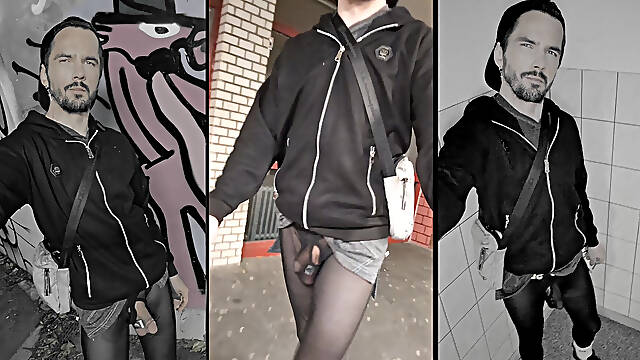 Walking Through the City in See-through Leggings (bulge Meggings)