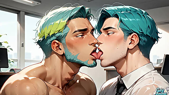 The Teal-haired Muscle Lover Fills the Office Orgy Quota with His Freshest Honey - Wow, First-time XXX!