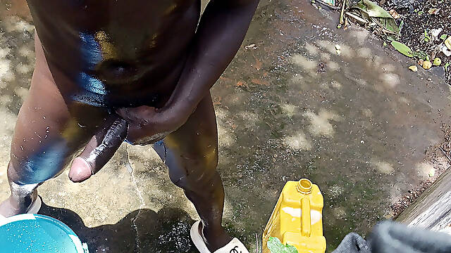 Outdoor Shower with My Heavy Big Black Dick