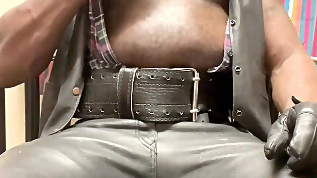 Black Muscle Leather Tit Pump and Play
