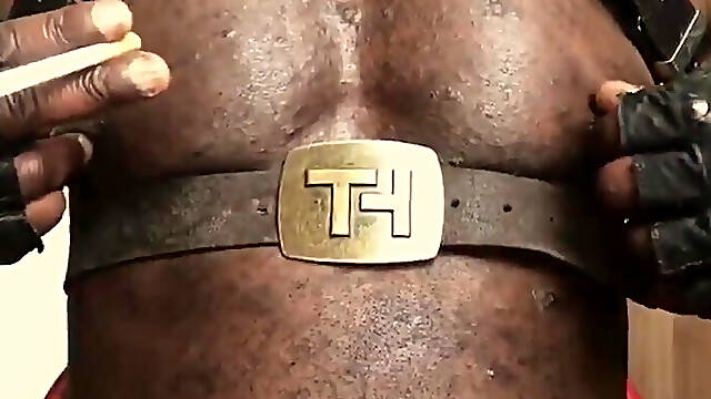 Black Muscle Close up Harness Belted Titplay