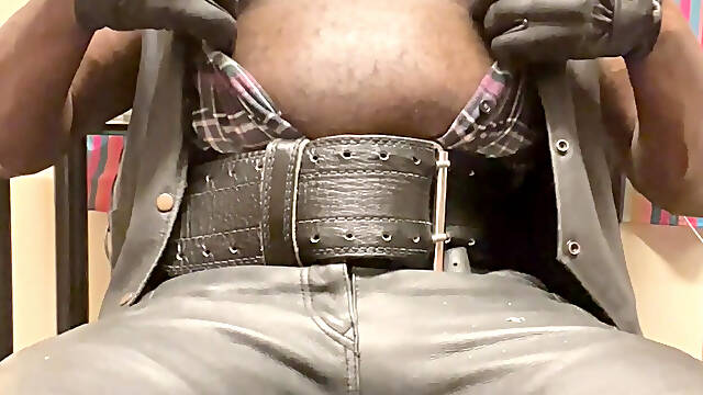 Black Muscle Leather Tit Pump and Play