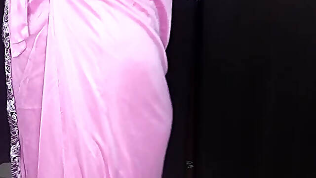 Pink satin nighty and tit bra panty Looking so sexy