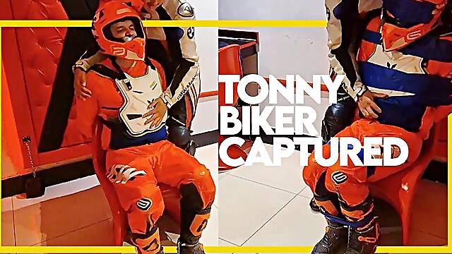 Tonny Biker Handcuffed and Taped Up by his biker friend (1080p) Gay Bondage - Gay Domination - Biker Gear - Handcuffs - Tape Bondage - Boots - BDSM