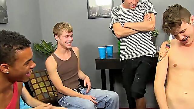 Nasty twinks suck big penises before raunchy plow at party